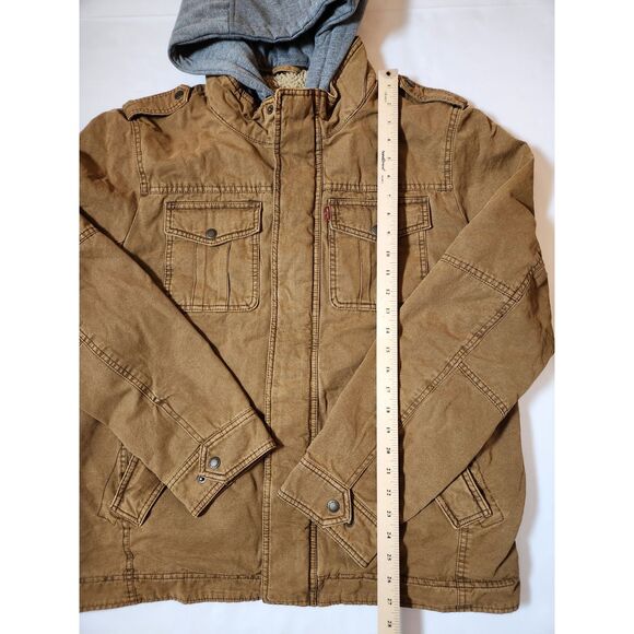 Levi's Washed Cotton Hooded Military Jacket – Men's Size Large Brown - Picture 3 of 8